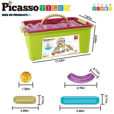 100 Piece Magnetic Stick Stacking Construction Multi Color