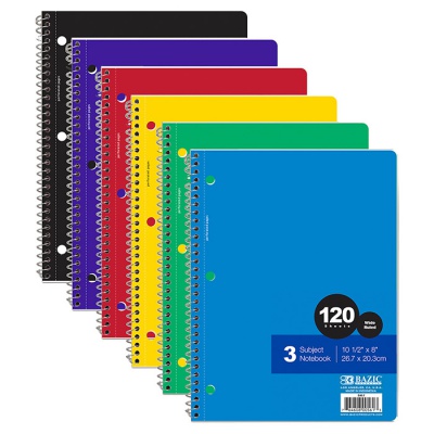 3-Subject Spiral Notebook Wide Ruled 120 Sheets