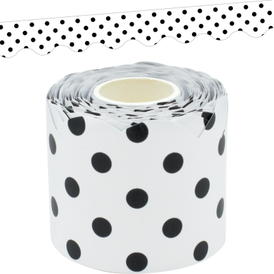 Black Polka Dots on White Scalloped Rolled Border Trim