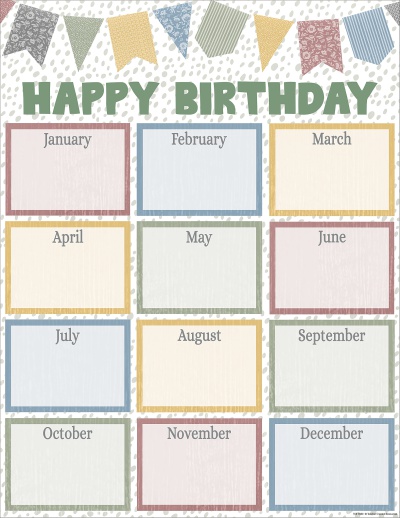 Classroom Cottage Happy Birthday Chart