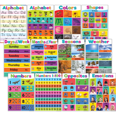 Colorful Early Learning Small 12 Chart Set