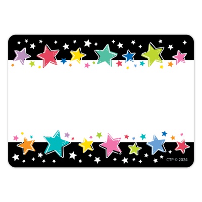 Colorful Stars on Black Name Tags