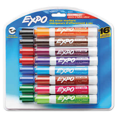 Expo Low Odor Dry Erase Markers, Chisel Tip, 16-color set