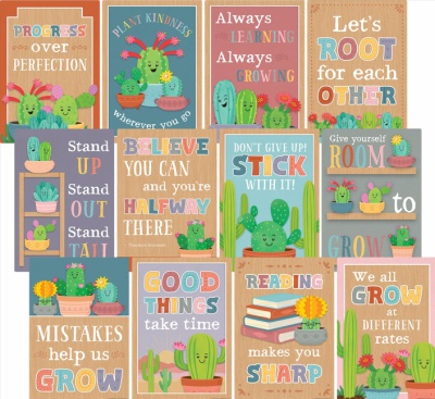 Happy Cactus Crew Positive Sayings Small Poster Pack