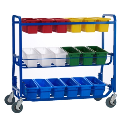Library on Wheels Mobile Book Cart with 18 Small Tubs
