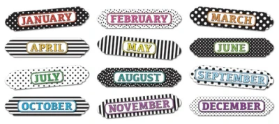 Magnetic Die-Cut Border, B&W Designs Months of the Year