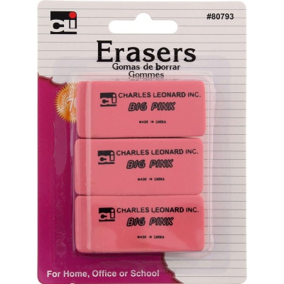 Pencil Eraser - Synthetic - Latex Free - Wedge Shape - 3/Cd