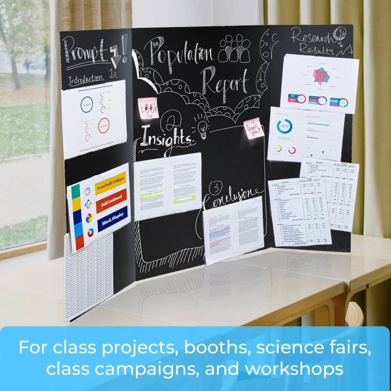 Black Tri-Fold Project Boards for Student Presentations | K-12