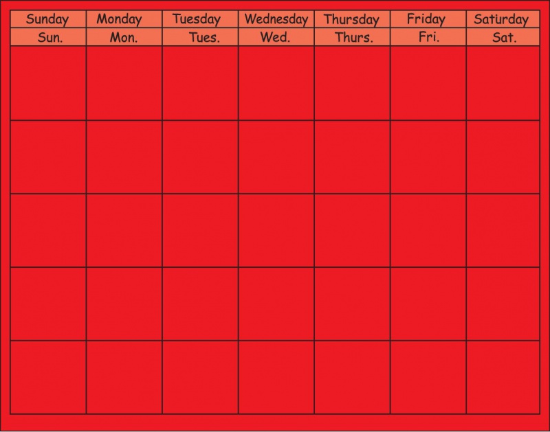 Empty Red Calander Red Blank Horizontal Calendar