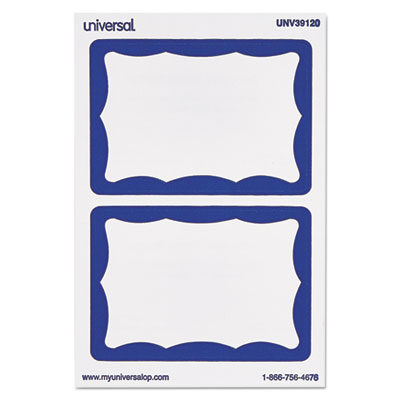 Self-Adhesive Name Badges, 3 1/2 x 2 1/4, White/Blue, 100/Pack