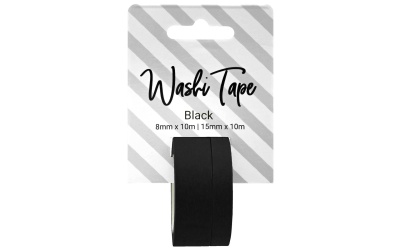 Solid Black Washi Tape 8mm & 15mm x 10m