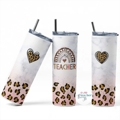 Teacher Rainbow and Hearts Tumbler