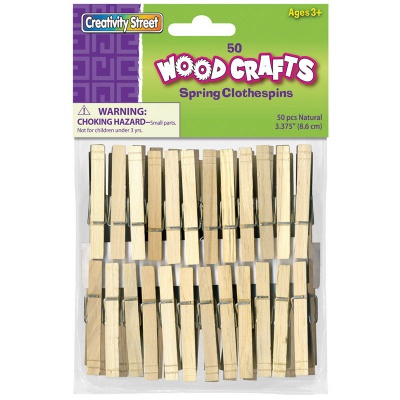 Wood Spring Clothespins, 3.38 Length, 50 pack