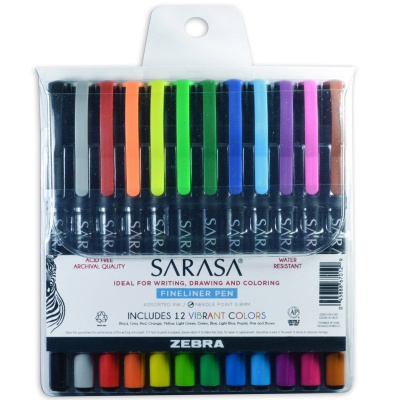 Zebra Sarasa Fineliner Pens, Assorted, Dozen