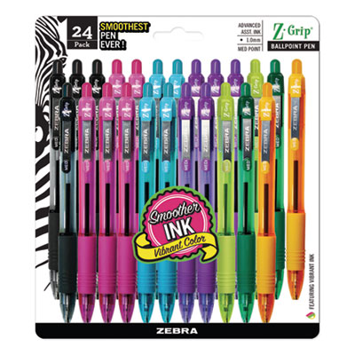 Zebra Z-Grip Assorted 24 Pack Med Ballpoint Retractable