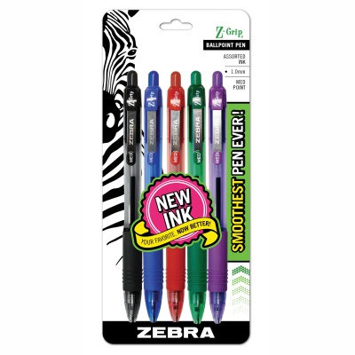 Zebra Z-Grip Assorted 5 Pack Ballpoint Retractable
